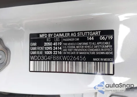 2019 Mercedes-Benz A 220 4Matic from USA, damaged, VIN WDD3G4FB8KW026456
